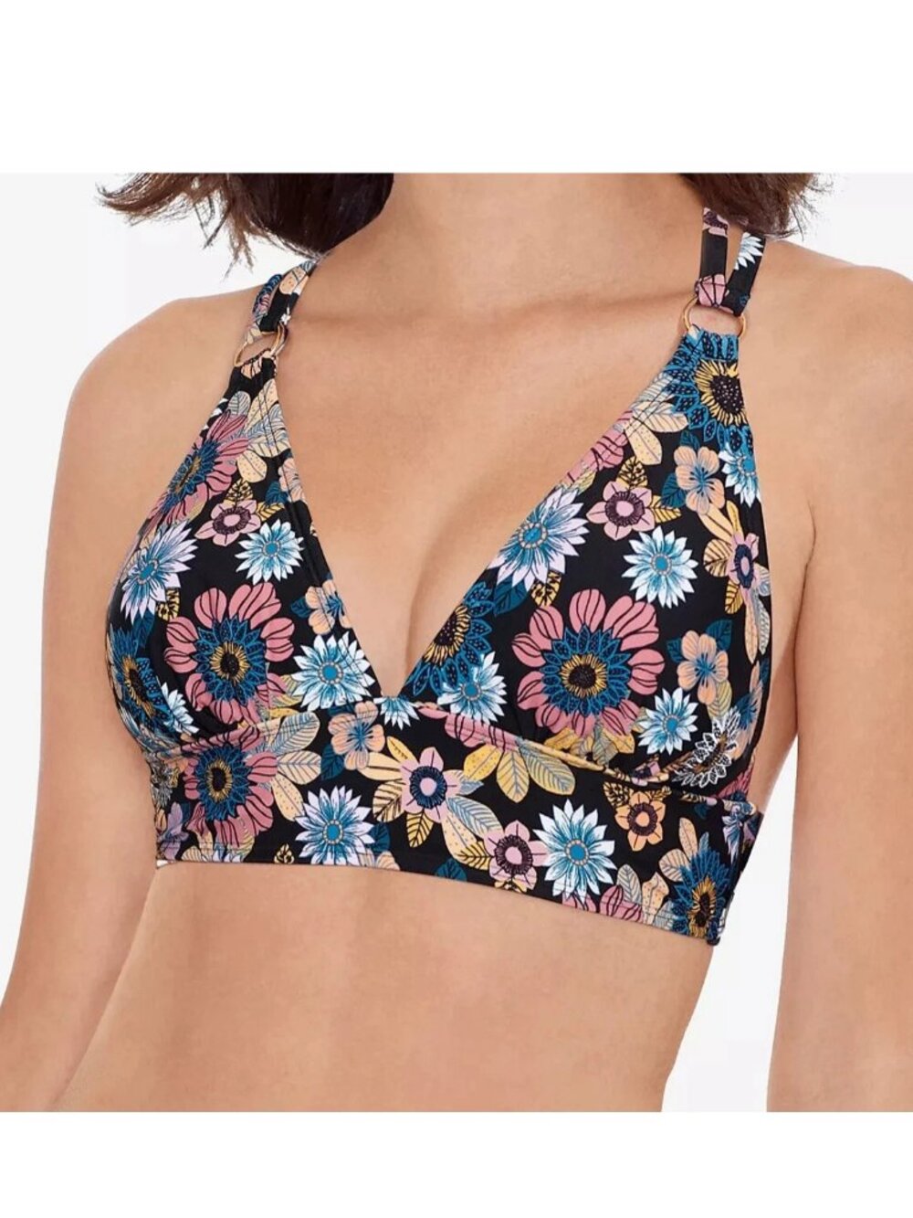 Salt + Cove Juniors' Strappy Swim Bikini Top, Black Multi Floral